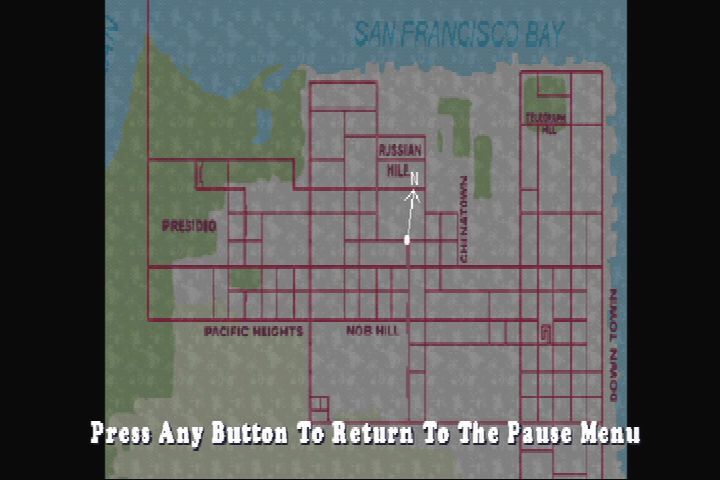 Driver (PlayStation) screenshot: Map of the driveable area of San Fran.
