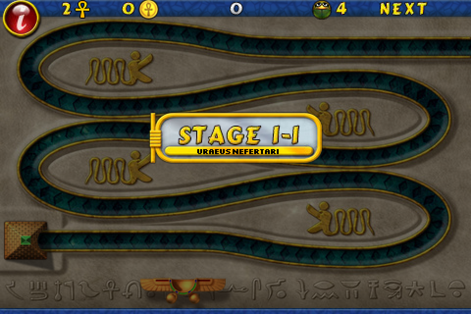 Luxor (iPhone) screenshot: Begin the stage!