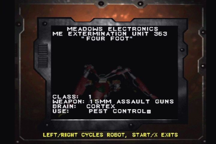 Machine Hunter (PlayStation) screenshot: Profiles for various enemies and bots.