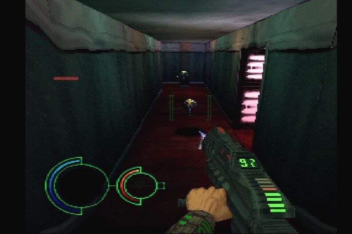 Codename: Tenka (PlayStation) screenshot: The HUD automatically identifies enemies.