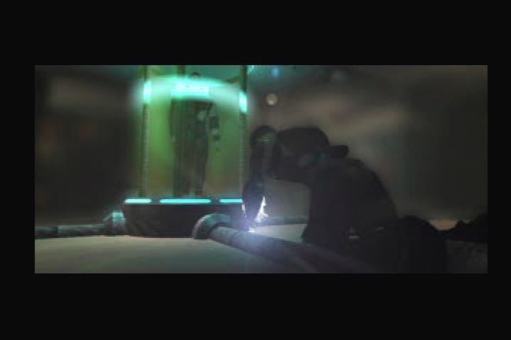Codename: Tenka (PlayStation) screenshot: Tenka's regeneration is interrupted by a strange figure.