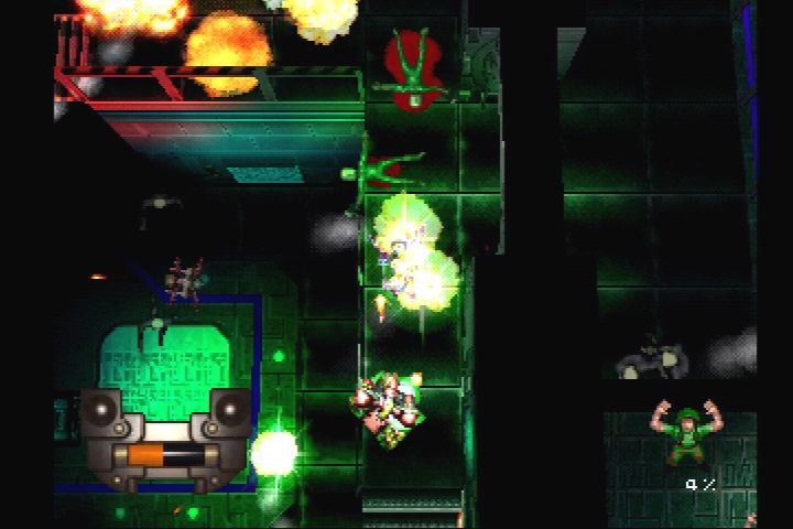 Machine Hunter (PlayStation) screenshot: Colored lights and pretty explosions.