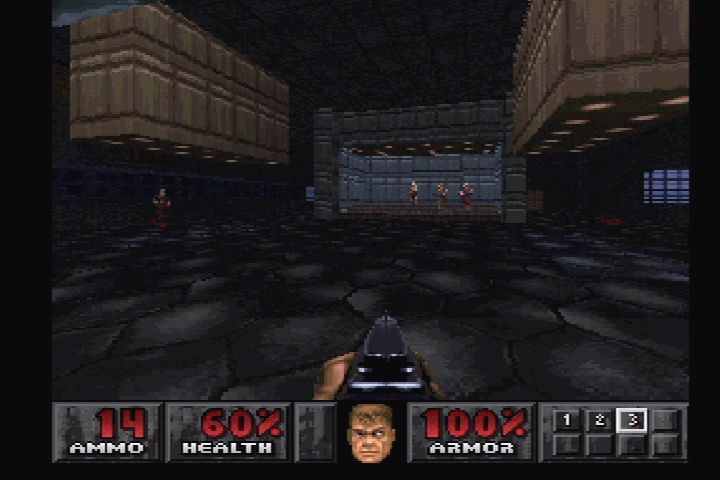 Doom (PlayStation) screenshot: Similar to other console versions, fewer textures are used.