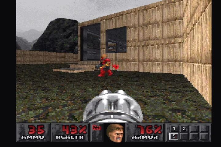 Doom (PlayStation) screenshot: Ultra Violence difficulty adds Doom II enemies into Doom levels.