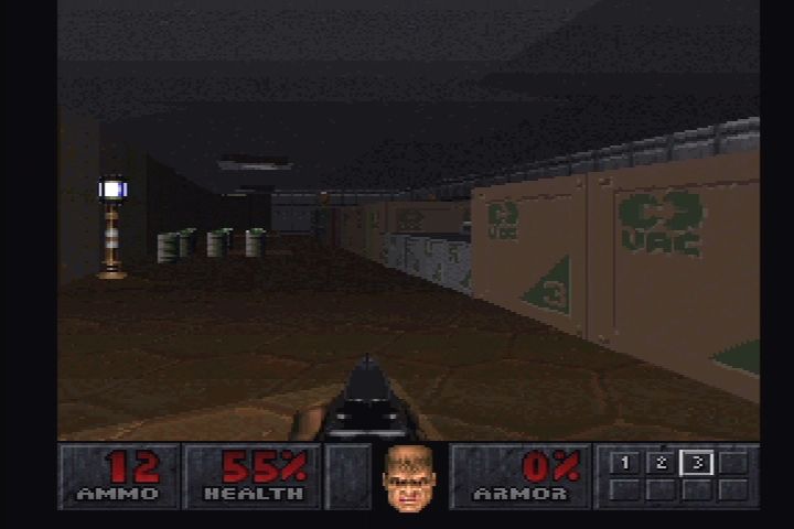 Final Doom (PlayStation) screenshot: The PS release removes the redrawn "TNT" box and monitor textures.
