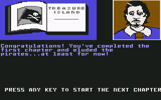 Treasure Island (Commodore 64) screenshot: Chapter one has been completed.