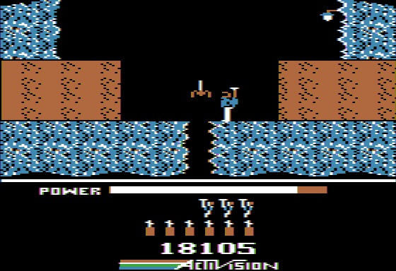 H.E.R.O. (Apple II) screenshot: Be careful of those deadly lava walls!