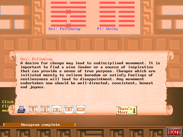 Rosemary West's House of Fortunes (DOS) screenshot: I Ching reading