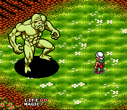 Equinox (SNES) screenshot: Fighting a monster on the overworld