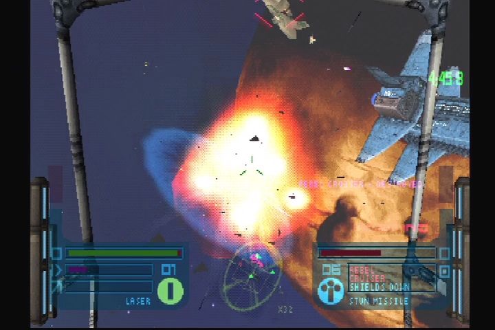 Colony Wars III: Red Sun (PlayStation) screenshot: Fleet ship is toast.