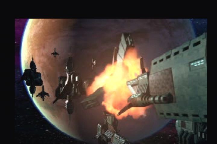 Colony Wars III: Red Sun (PlayStation) screenshot: The League and the Navy are still at war.