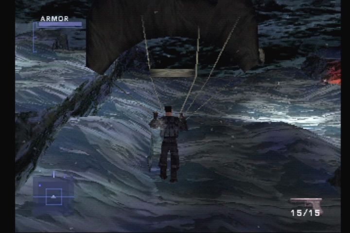 Syphon Filter 2 (PlayStation) screenshot: Shot down over Colorado. Oh, the humanity.