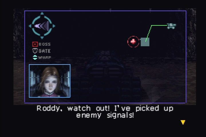 Blaster Master: Blasting Again (PlayStation) screenshot: The main character's sister runs mission ops.