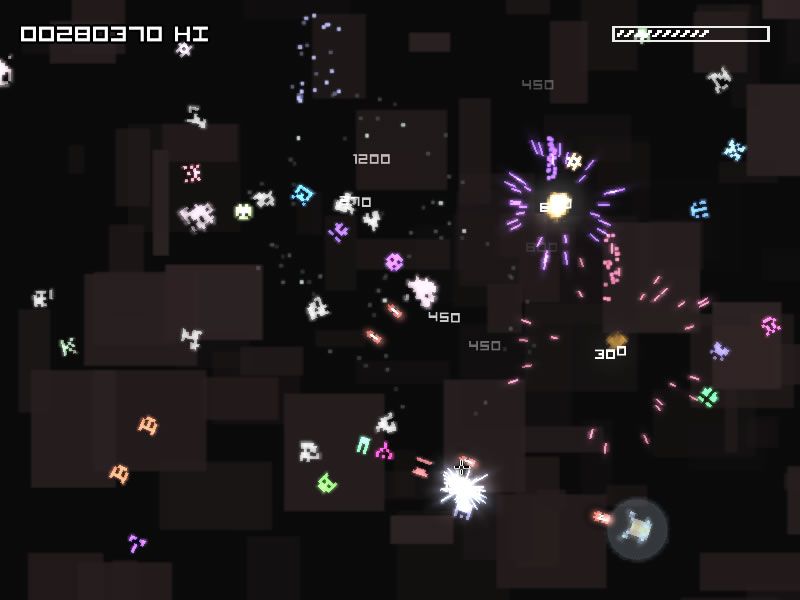 Invaders: Corruption (Windows) screenshot: With a points multiplier it becomes easier to get an impressive score