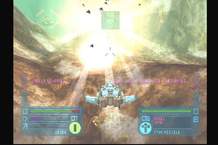 Colony Wars III: Red Sun (PlayStation) screenshot: Taking out a generator.