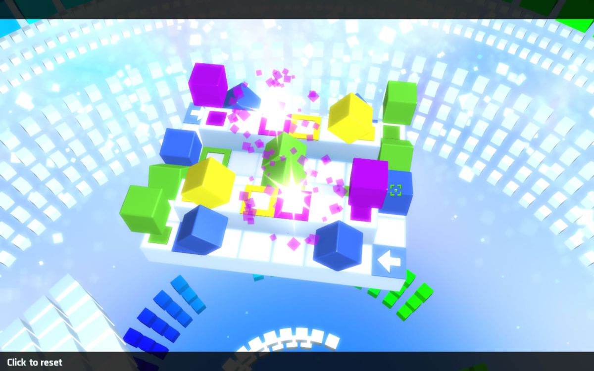 Rubik's Puzzle Galaxy: Rush (Windows) screenshot: Cubes explode when they reach their target.