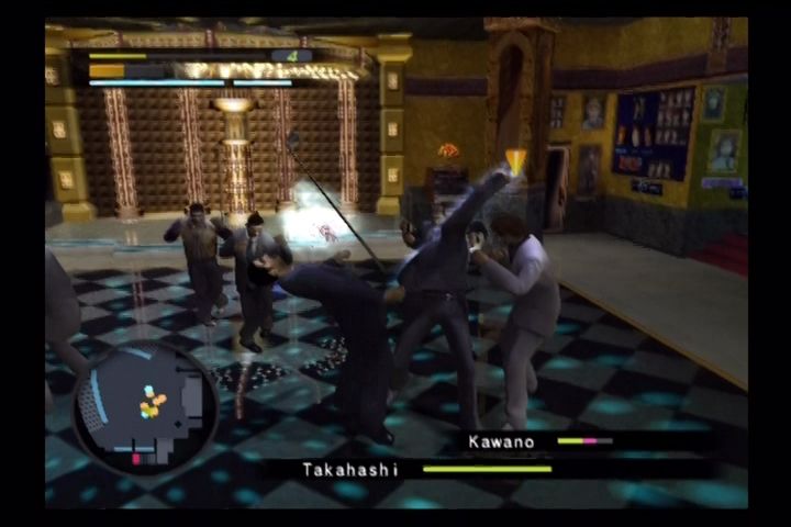 Yakuza (PlayStation 2) screenshot: Seriously? A fight here? You can't take Kazuma anywhere!