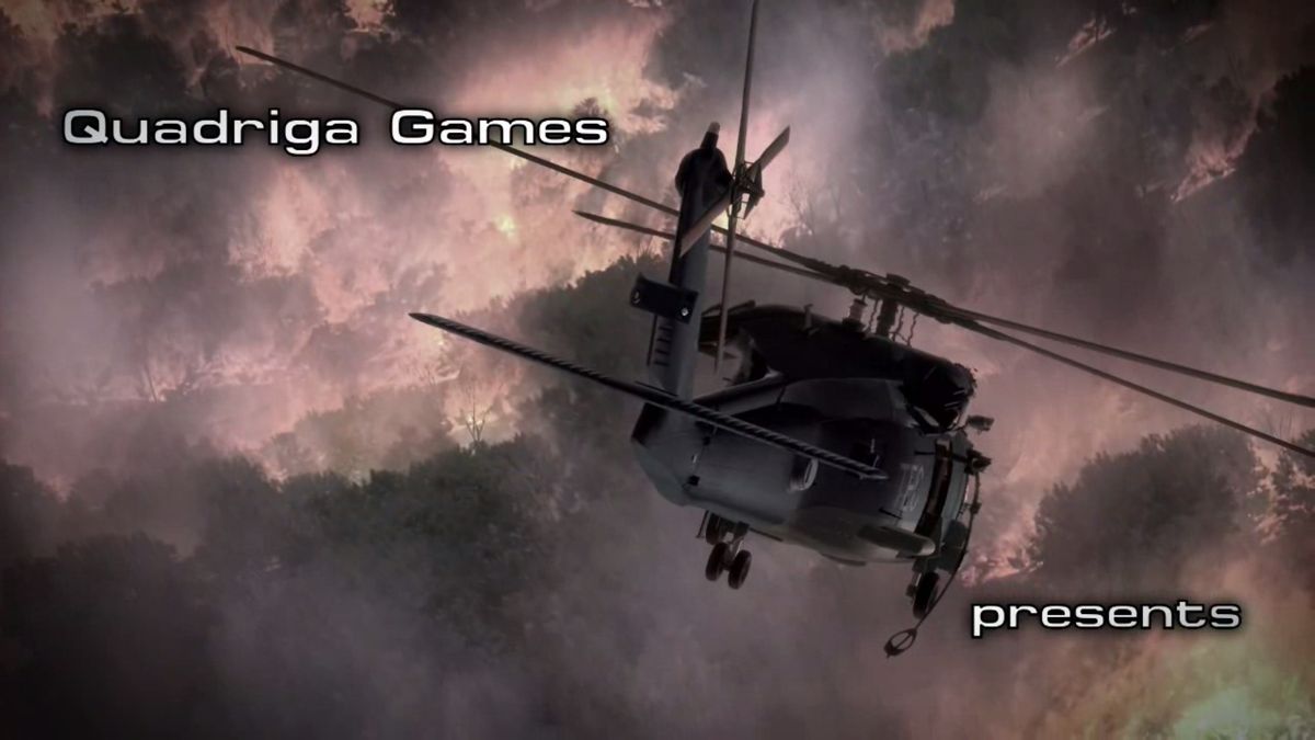 Emergency 2012 (Windows) screenshot: Intro opening showing helicopter in front of a forest fire.