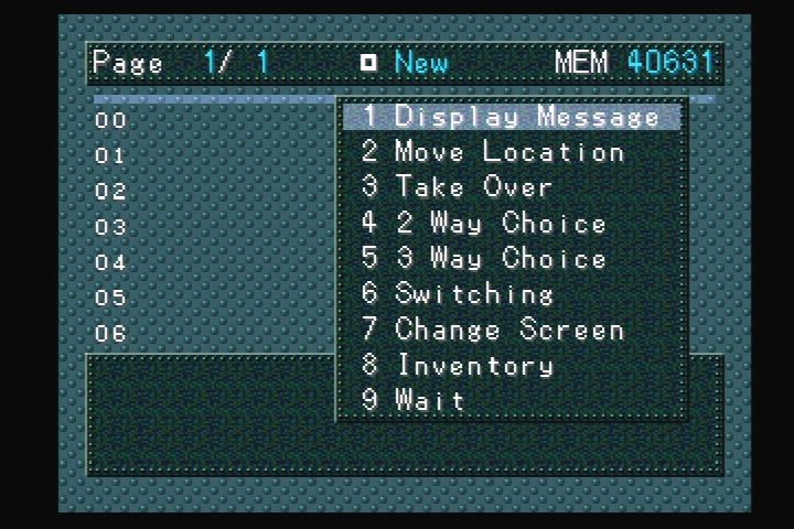 RPG Maker (PlayStation) screenshot: Game allows for some basic scripting.