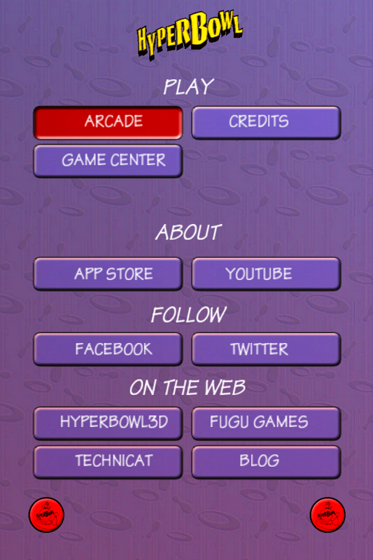 HyperBowl Arcade Edition (iPhone) screenshot: Main menu screen