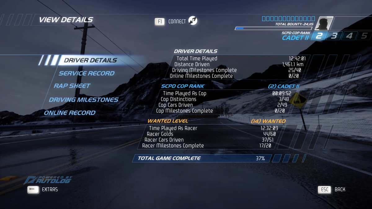 Need for Speed: Hot Pursuit (Windows) screenshot: Player stats.
