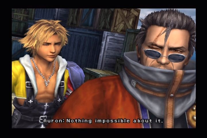 Final Fantasy X (PlayStation 2) screenshot: Tidus confronts Auron about his past.