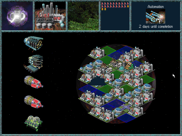Ascendancy (DOS) screenshot: Detailed view of a planet. This one has highly developed research / industry capabilities.
