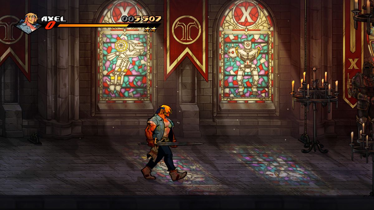 Streets of Rage 4 (Windows) screenshot: There are many weapons you can pick up and throw, like this sword.