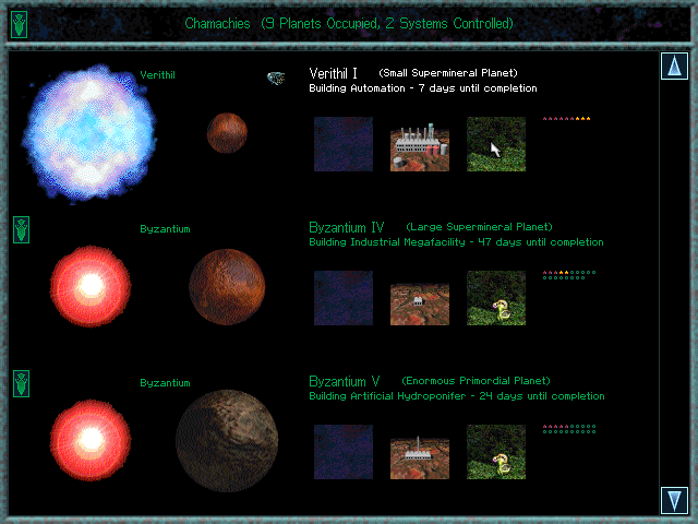 Ascendancy (DOS) screenshot: Another overview of the player's planet