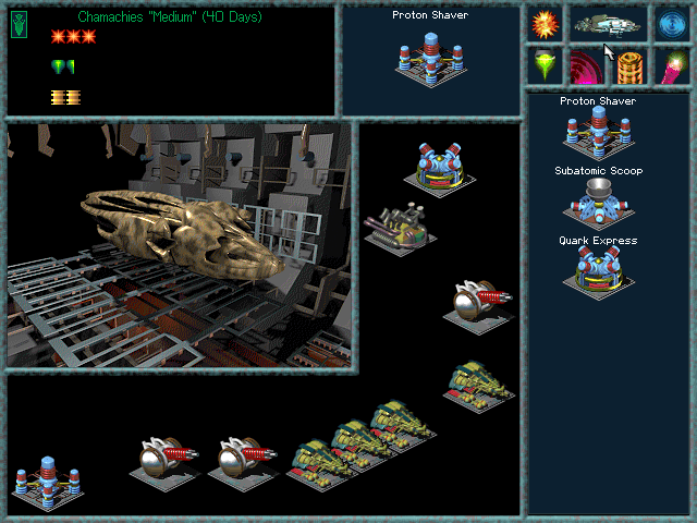 Ascendancy (DOS) screenshot: To colonize an owned planet, you need invasion modules. This medium-sized ship has four, along with more weapons.