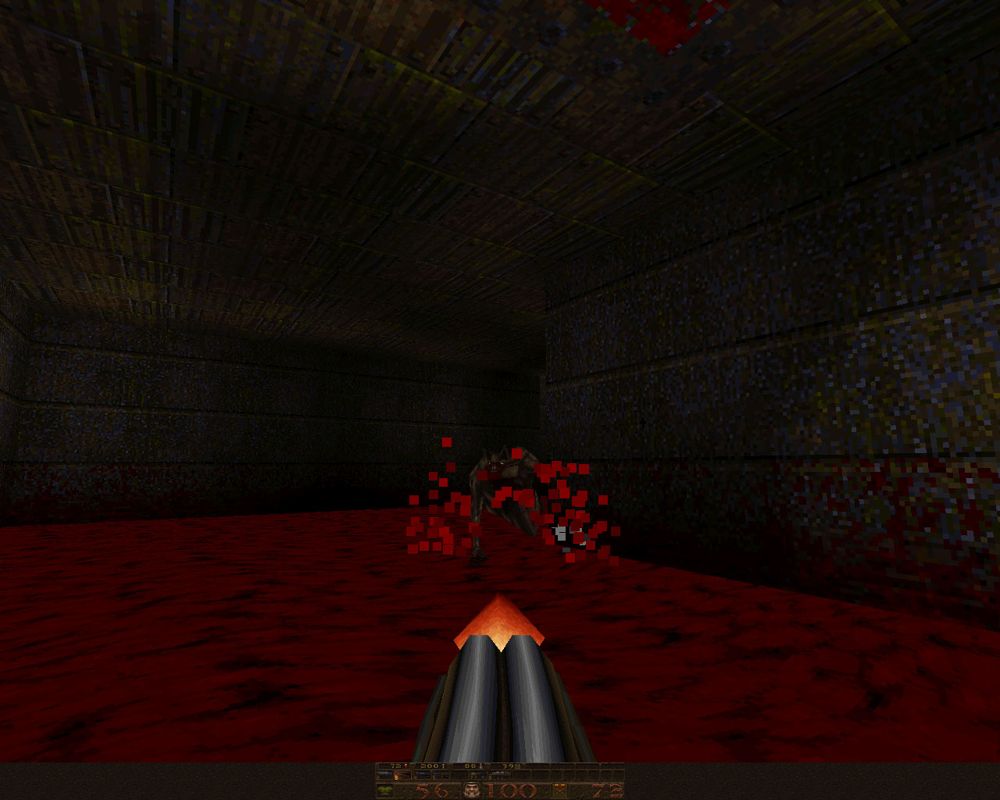 Quake Mission Pack No. I: Scourge of Armagon (Windows) screenshot: Fighting a gremlin waist-deep in blood