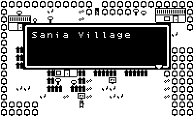Pulpmon (Playdate) screenshot: Welcome to Sania Village.