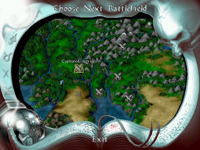 Hesperian Wars (Windows) screenshot: The next mission to be tackled can be chosen from a scrollable map of the lands of Hesperia.