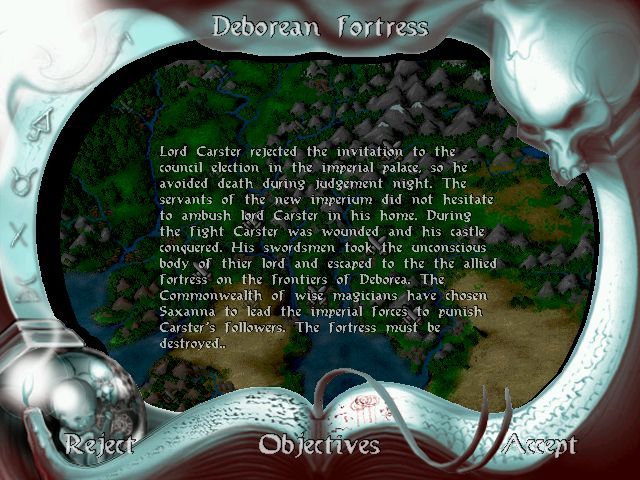Hesperian Wars (Windows) screenshot: Each mission is motivated by an additional piece of back story.