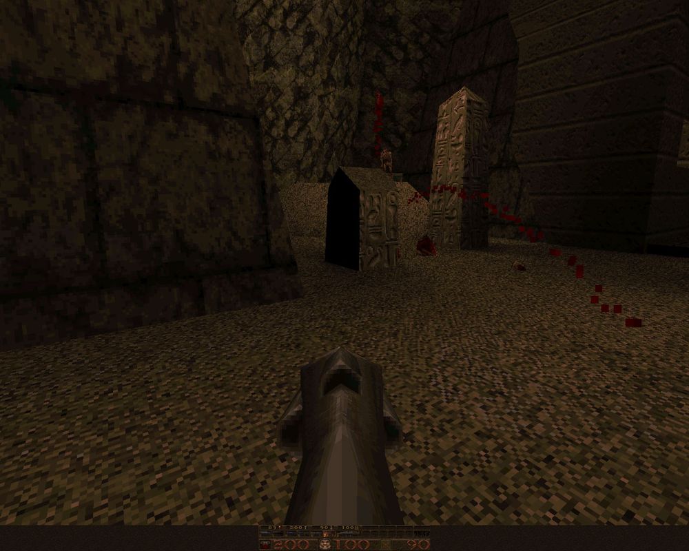 Quake Mission Pack No. 2: Dissolution of Eternity (Windows) screenshot: Obelisk covered by egyptian hieroglyphs