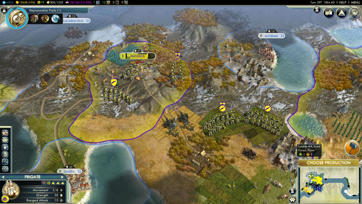 Sid Meier's Civilization V (Windows) screenshot: War against Greece in later stage of the game