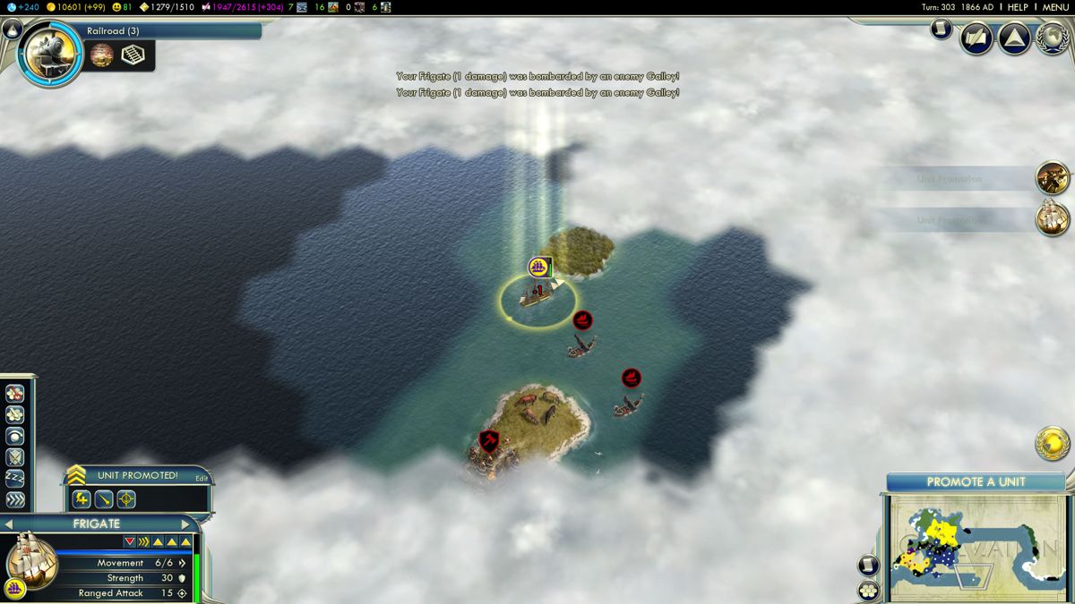 Sid Meier's Civilization V (Windows) screenshot: Barbarian galleys are attacking