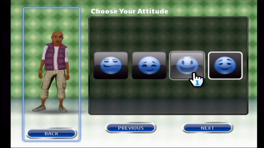 The Price is Right: 2010 Edition (Wii) screenshot: Customize your character, including mood.