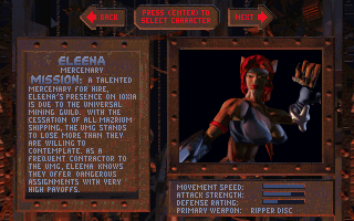 Eradicator (DOS) screenshot: Choose your character