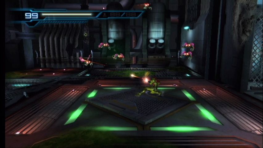 Metroid: Other M (Wii) screenshot: Rapid shooting in all directions.