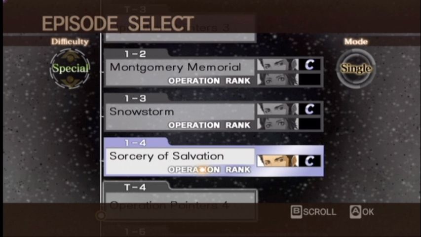 Trauma Center: New Blood (Wii) screenshot: Chapter select menu.