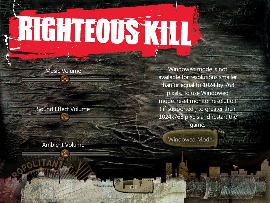 Righteous Kill (Macintosh) screenshot: Options