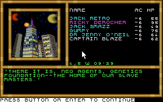 Buck Rogers: Matrix Cubed (DOS) screenshot: Genetics Foundation.
