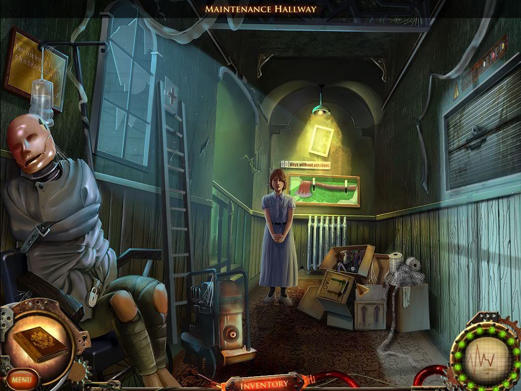 Nightfall Mysteries: Asylum Conspiracy (Macintosh) screenshot: Maintenance Hallway - a girl?