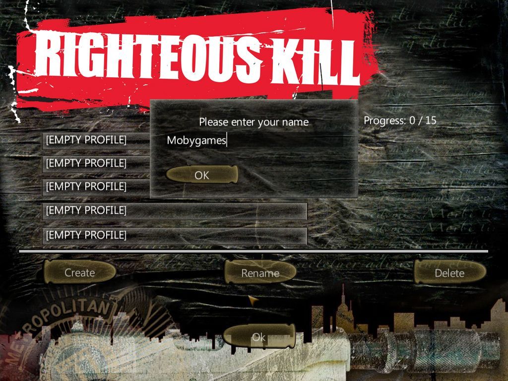 Righteous Kill (Macintosh) screenshot: Player name