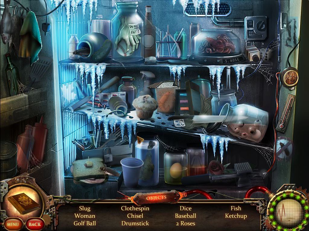 Nightfall Mysteries: Asylum Conspiracy (Macintosh) screenshot: Front Hallway Icebox - objects
