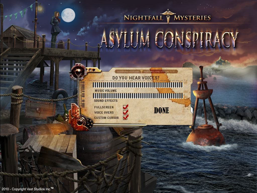 Nightfall Mysteries: Asylum Conspiracy (Macintosh) screenshot: Options