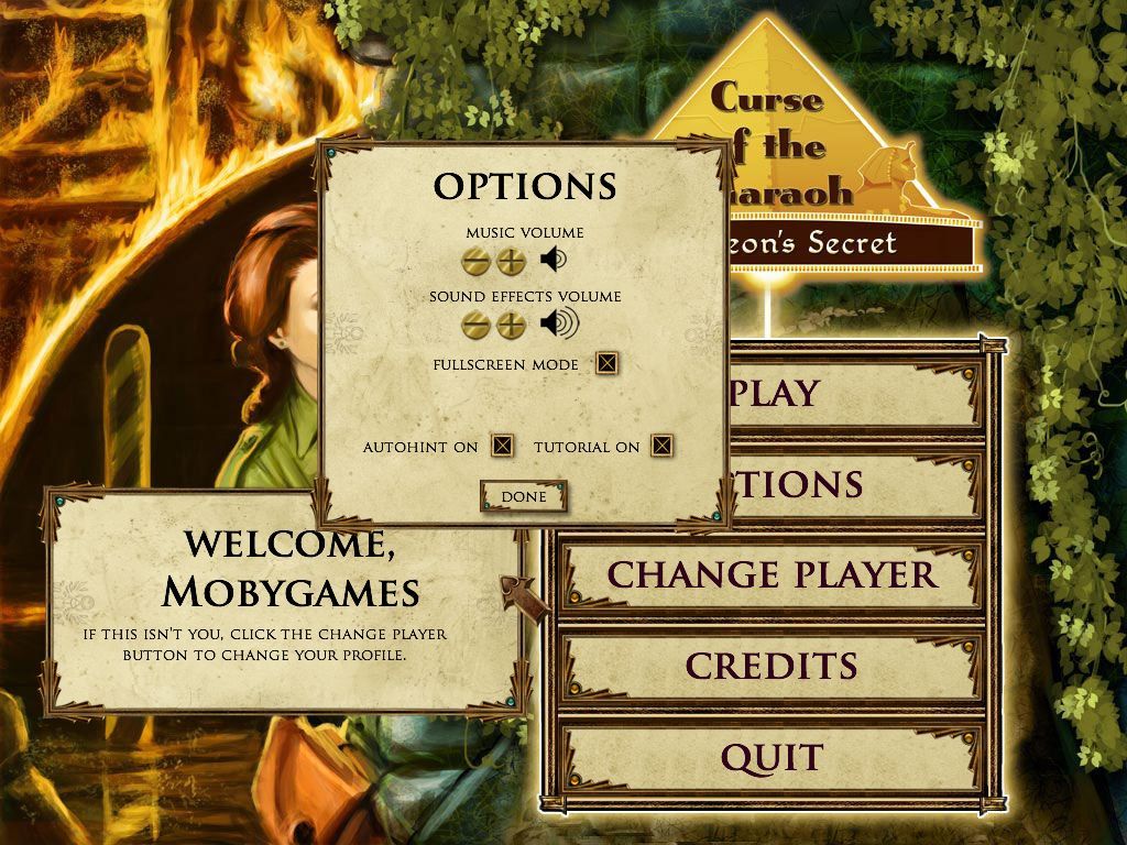 Curse of the Pharaoh: Napoleon's Secret (Macintosh) screenshot: Options