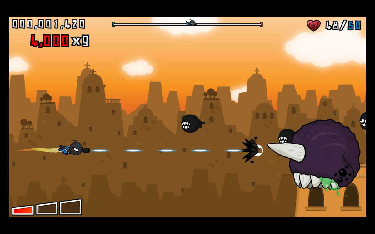 Who's That Flying?! (Windows) screenshot: Larger enemies take a lot of hits to take them out.