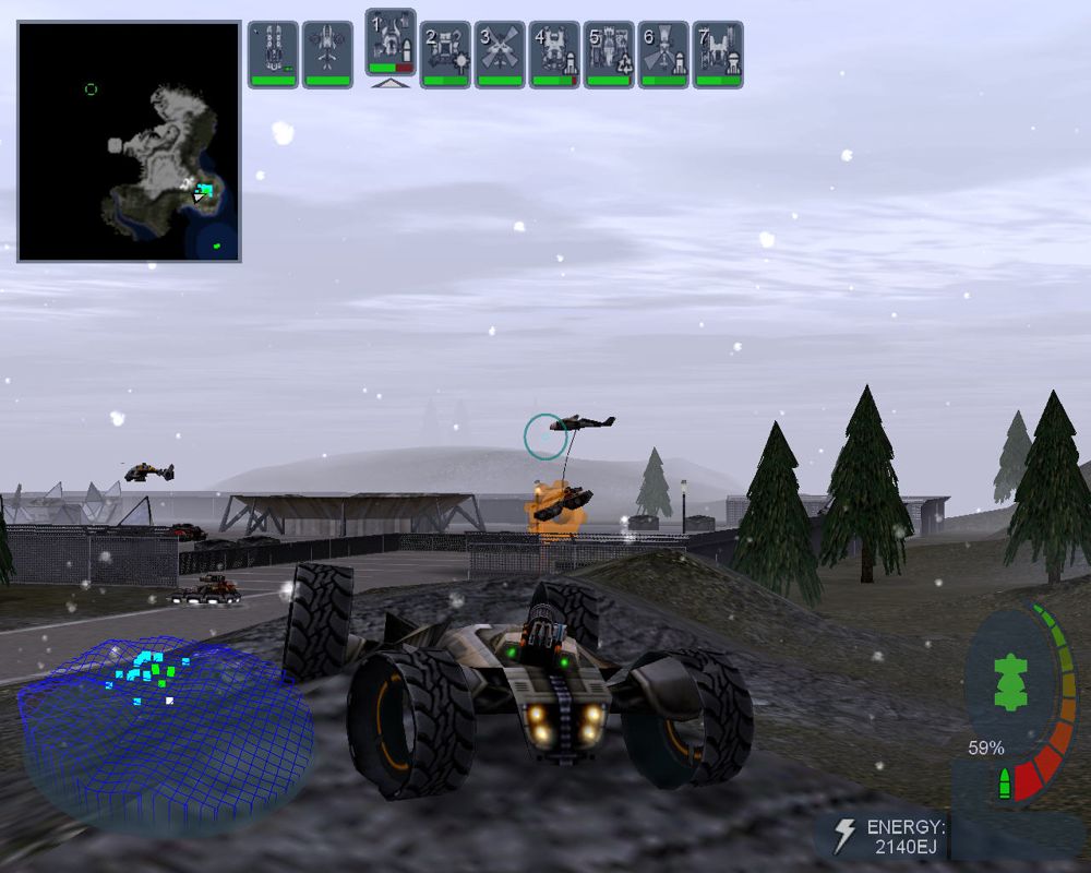 Hostile Waters: Antaeus Rising (Windows) screenshot: The Magpie heavy lifter drops off a tank at the rally point